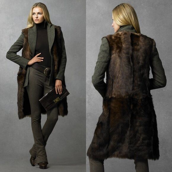 Ralph Lauren Sable Brown Lamb Shearling Vest - Picture 2 of 14